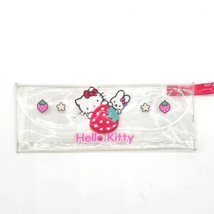 Vintage Sanrio Hello Kitty Strawberry Clear Vinyl Pencil Case Pouch 2005 8in